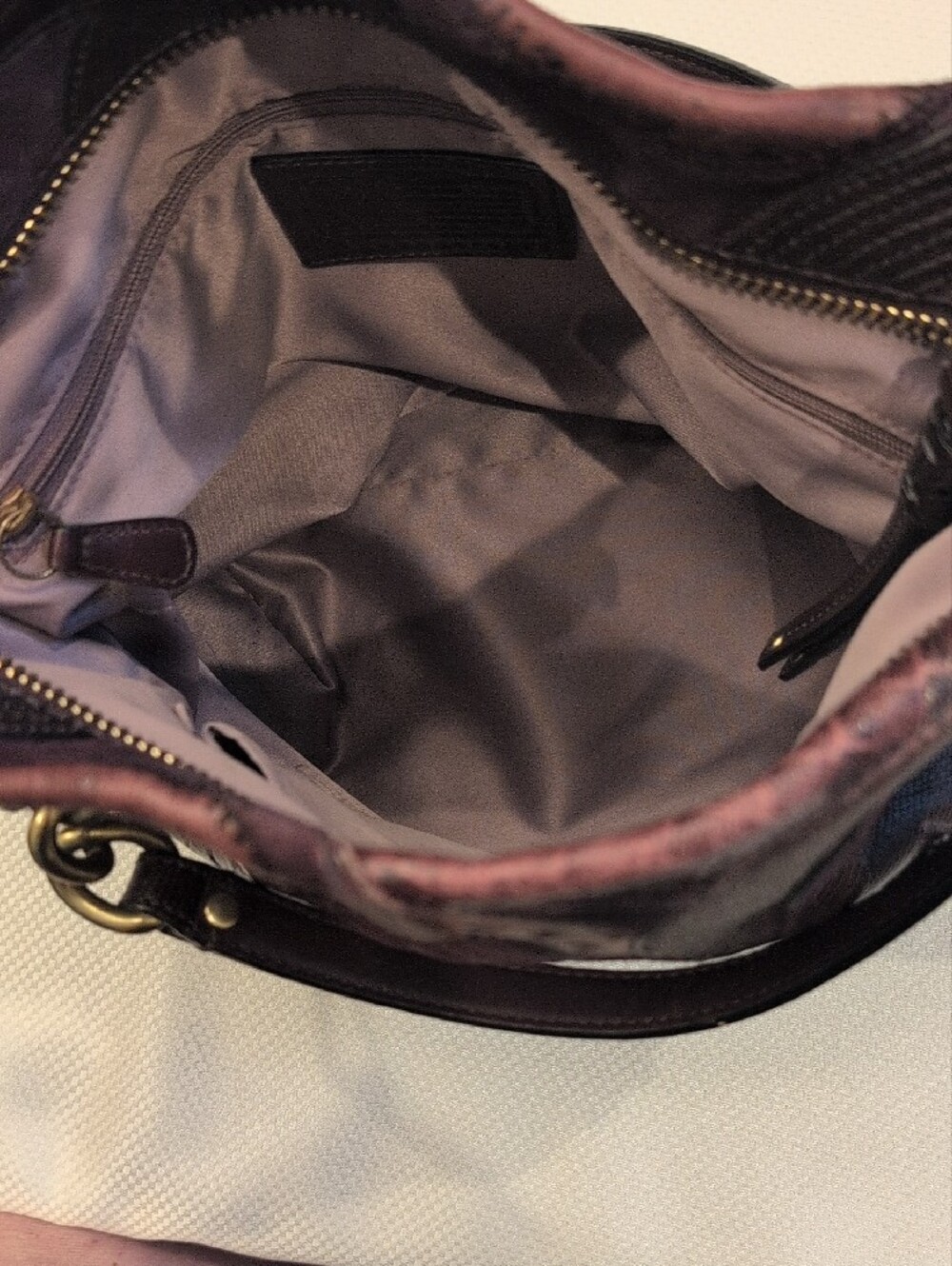 Coach Plum Patchwork Leather & Suede Shoulder Bag with Gold Chain - Picture 4 of 8